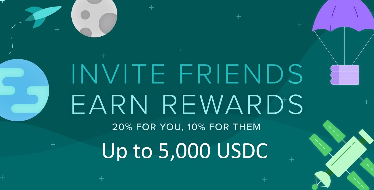 Poloniex Referral программасы - Сиз үчүн 20% соода акысын табыңыз, алар үчүн 10% (жалпы 5,000 USDC)